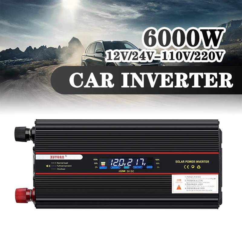 

6000W Car Inverter Modified Sine Wave DC 12V/24V To AC 110V/220V Voltage Transformer Power Converter LCD Display Household