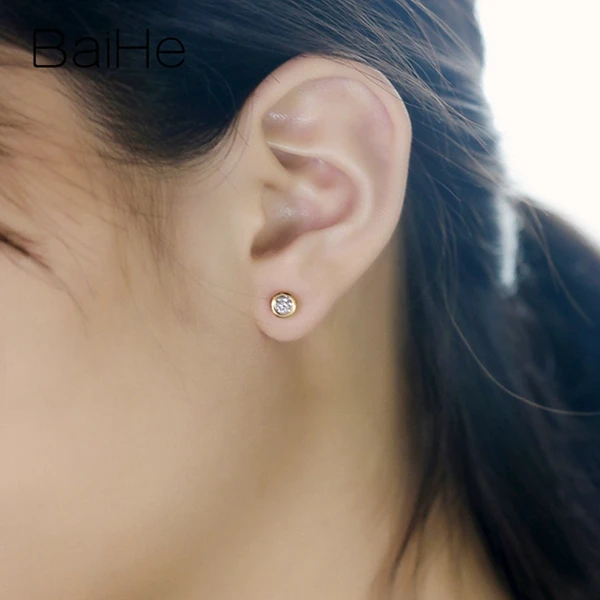 BAIHE Твердые 14 к желтое золото всего 0.20ct H/SI натуральные бриллианты женские Помолвочные мужские Подгонянные алмазные размеры круглые серьги-гвоздики