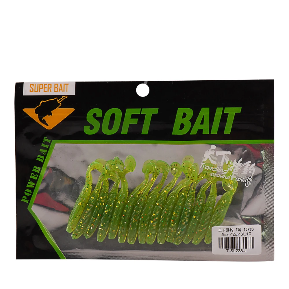 

15Pcs/lot Soft Fishing Baits 50mm 2g T Tail 10 Colors Soft Lures Silicone Baits Isca Artificial Para Pesca Leurre Peche Wobblers