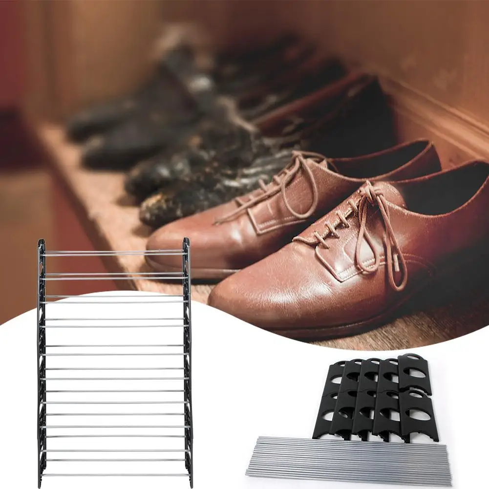 

10-Tier 50-Pair-of-shoes Adjustable Steel & Plastic Shoe Rack Black & Silve