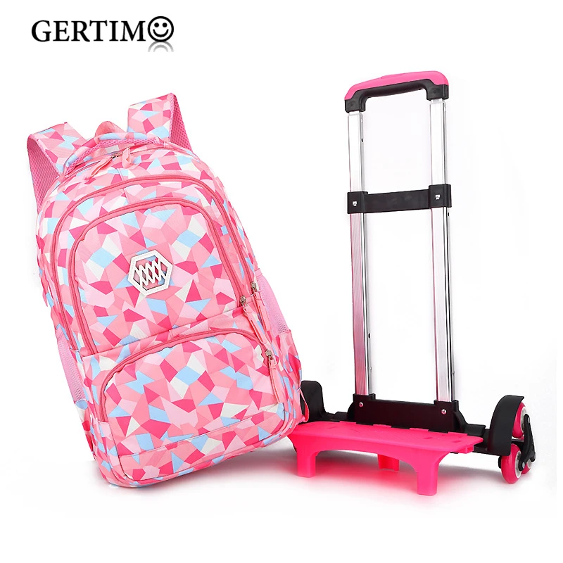 Children Orthopedic School Bags with 2/6 Wheels  for Girls Removable Trolley Backpack Kids Wheeled Satchel  Travel Luggage Bags