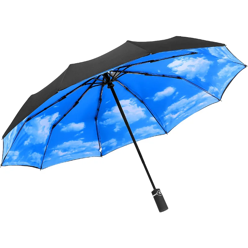 Двухслойный большой зонт для дождливой погоды женщин 3 складывающихся 10 ребер
