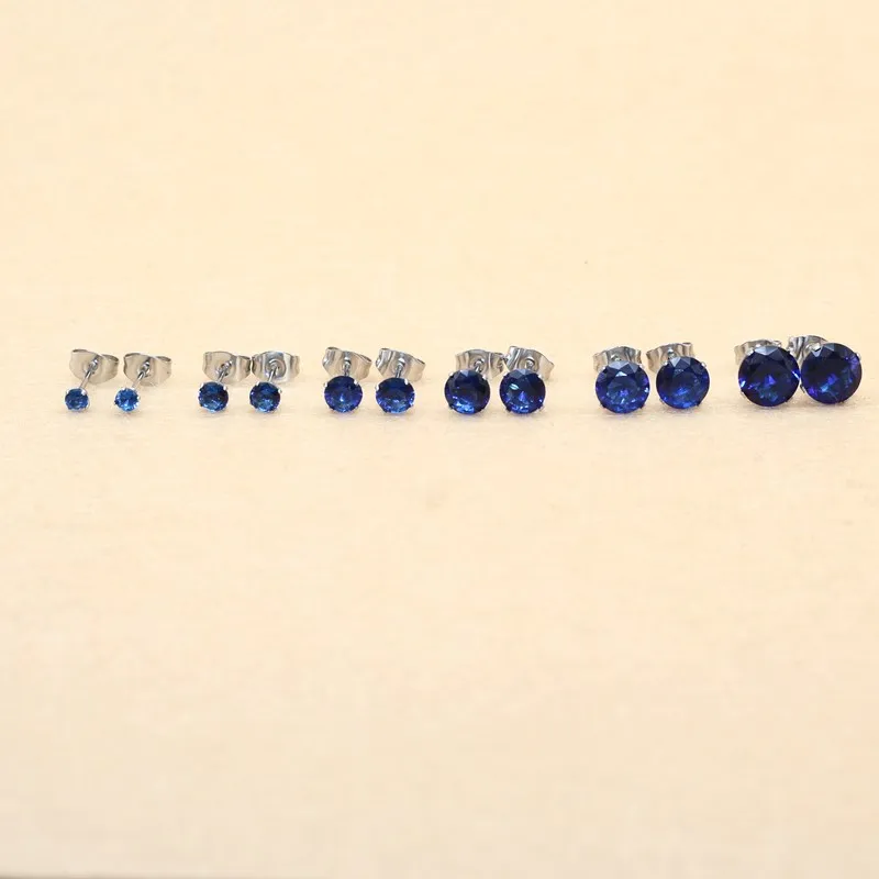 

Brief 3 AAA Zircon Stud Earrings Round Royal Blue Crystal Jewelry With 316 L Stainless Steel Earring For Unisex Anti Allergy