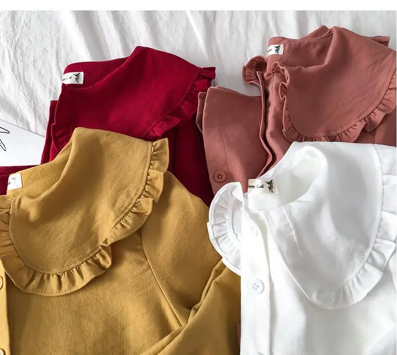 

2021 new autumn top versatile doll collar white salt t-shirt women's cotton T-shirt Korean long sleeve tops P3 316