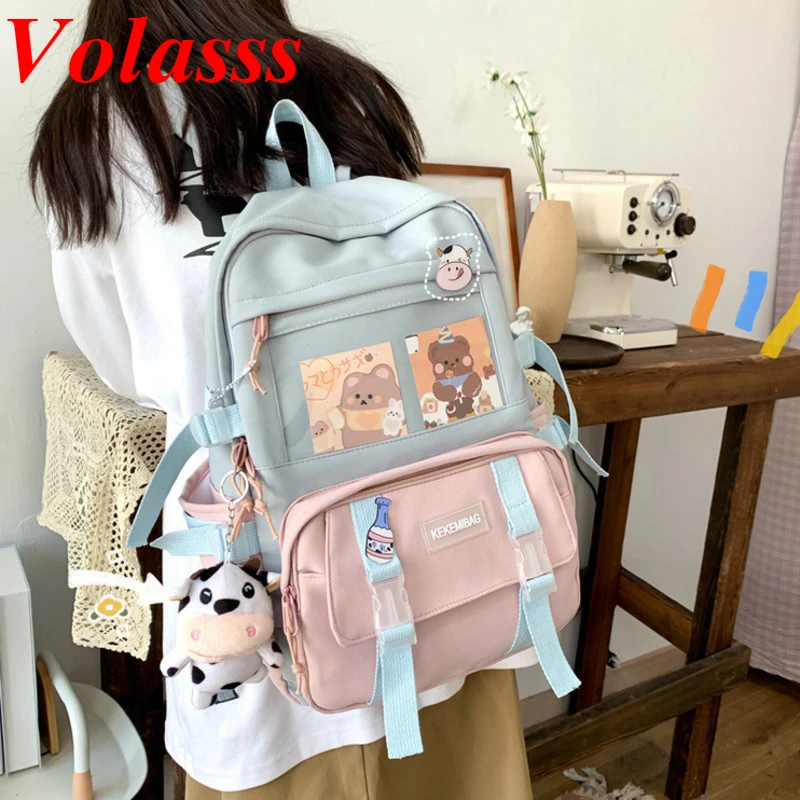 

Volasss Fashion Woman Backpack Kawaii Canvas Leisure Travel Bag Korean Style Rucksack Bookbag For Teenager Girl Schoolbag Laptop
