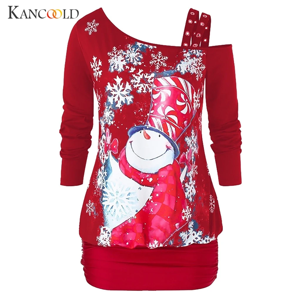 KANCOOLD женское модное рождественское платье большого размера с принтом снеговика