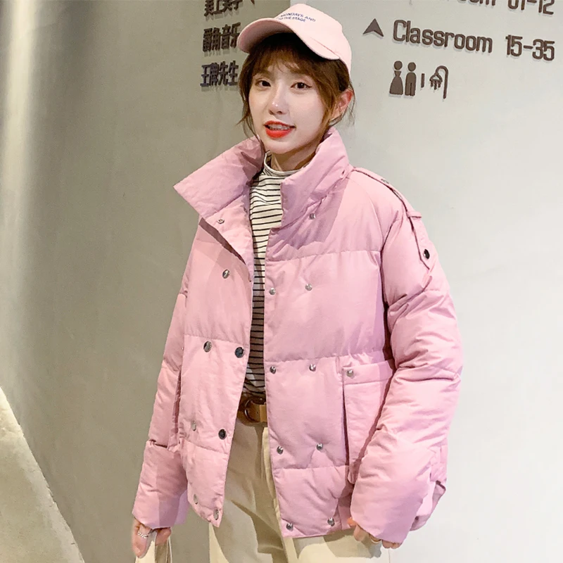 Новое поступление 2019 зимняя женская куртка со стоячим воротником двубортное