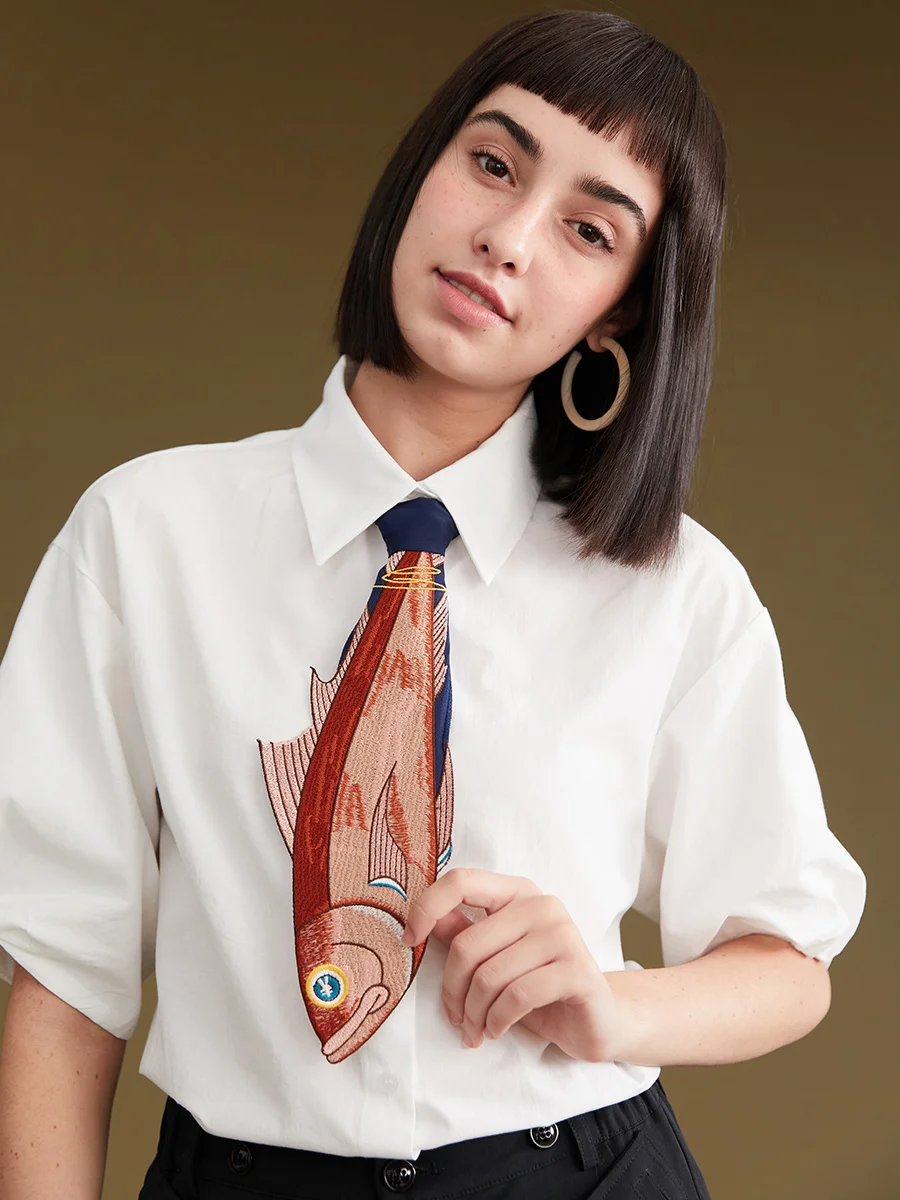 【Biutefou】New Arrival Accessories Women Irregular Fun Fish Embroidery Tie