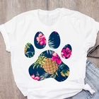Женские летние топы с коротким рукавом, Милая футболка с изображением цветов, ананасов, собачьих лап, фруктов, футболка, женская одежда