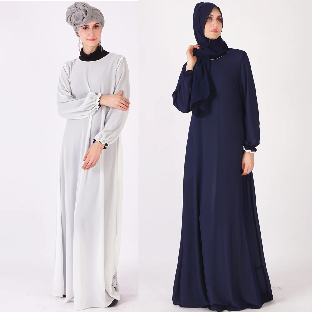 

Chiffon Double-sided Basic Muslim Dress Women Clothing Long Abaya Dubai Arab Robe Caftan Marocain Vestido Kimono Femme Musulmane