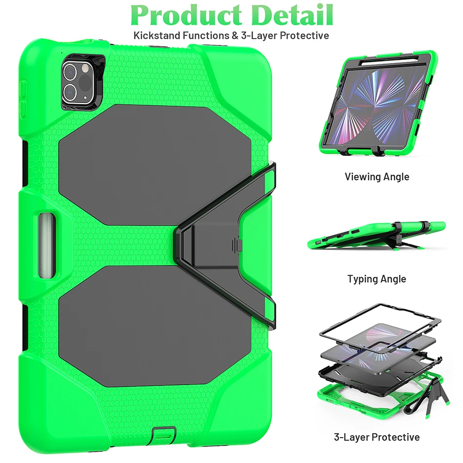 Three Layers Protective Silicone Case with Pencil Slot Funda Stand for iPad Air 4 Pro 11 Shokcproof Cover 2021 2018 2020 |