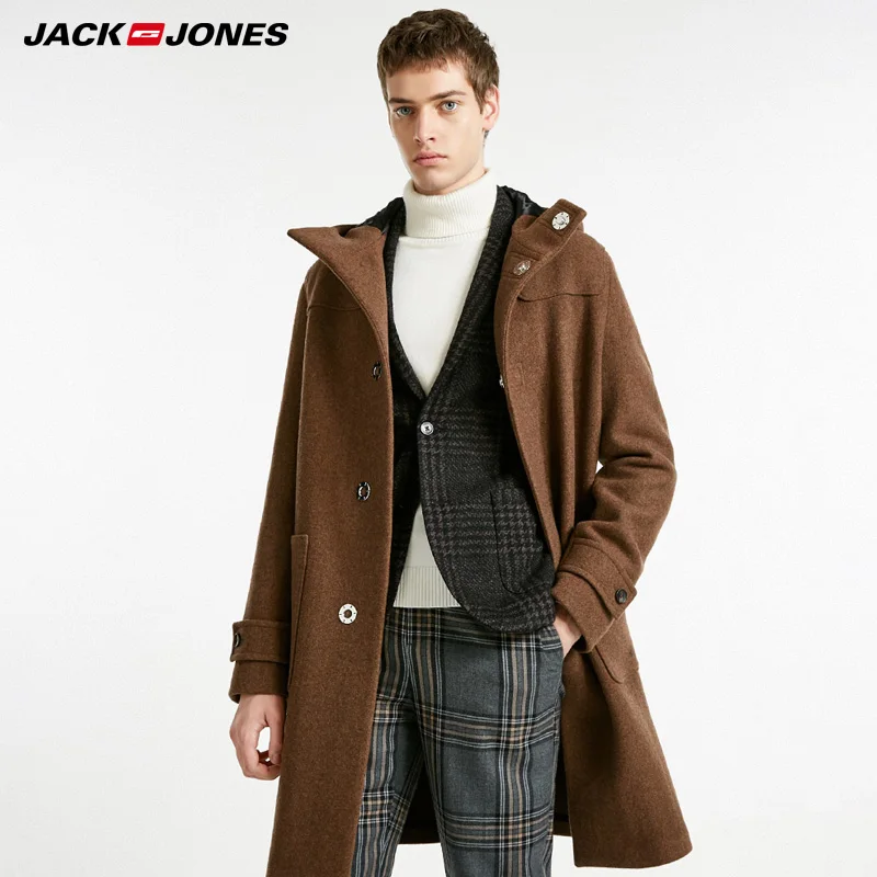 Осенне зимнее длинное шерстяное пальто с капюшоном Jack Jones | 218427507|Мужские пальто|