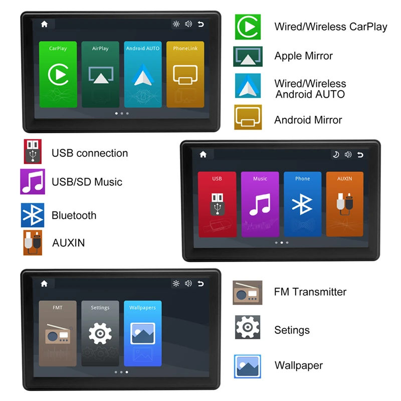 car video players multimedia player portable wireless apple carplay 7 touch screen tablet hd 1080p for universal 1din 2 din car free global shipping