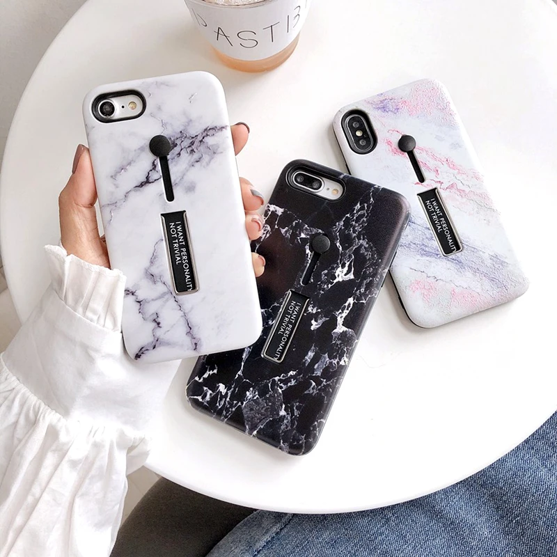 Модный рельефный 3D чехол для телефона с мраморным кольцом петлей iPhone 7 X XS MAX XR 6 8Plus