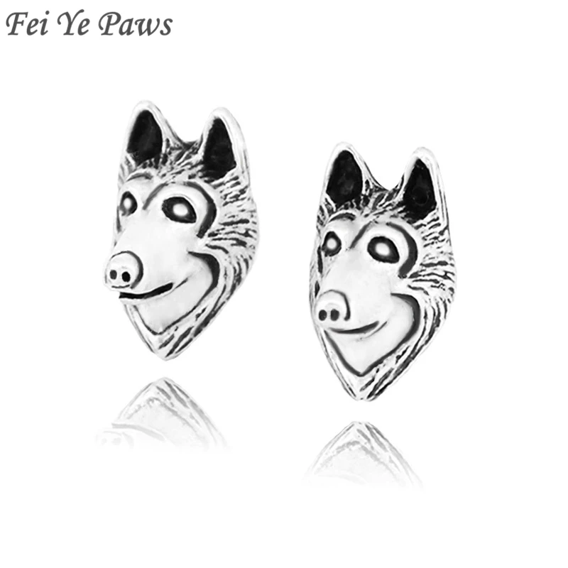 Винтажные серебряные серьги в виде сибирской собаки хаски животных милые стиле