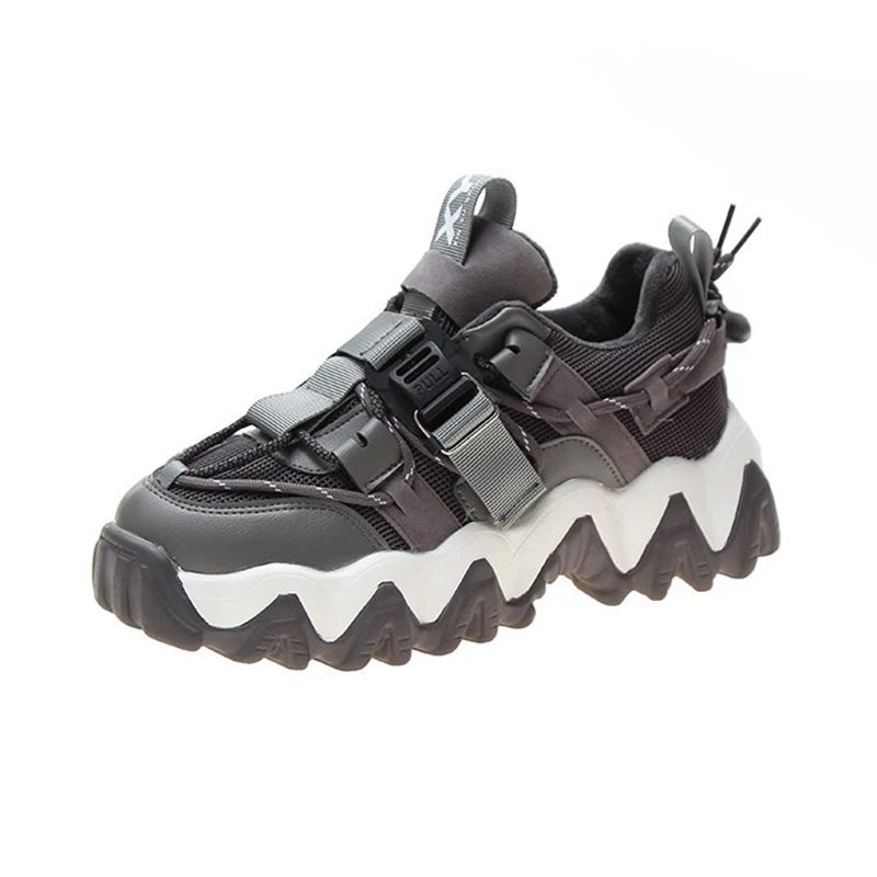 

Autumn Winter Women Platform Sneakers Fashion Mesh Buckle Casual Shoes Woman Comfortable Flats Student Sneakers 2021