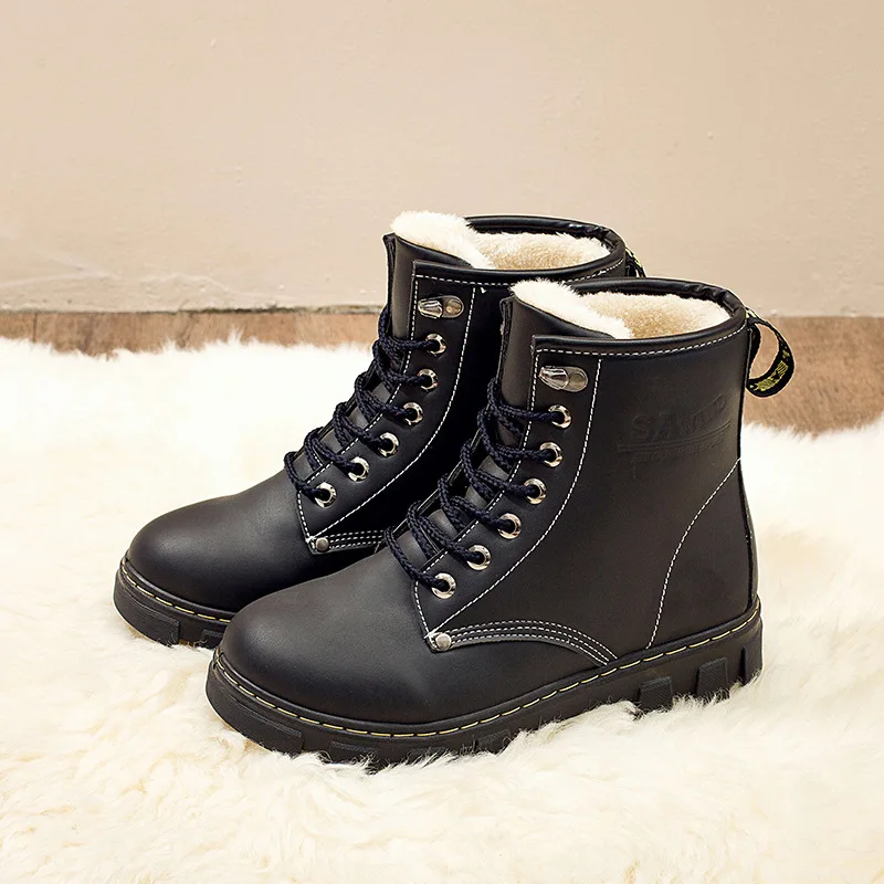 

Women's Leather Boots Female Winter 2021New High-help Plus Velvet Warm Strap Anti-skid Boots Snow Shoes