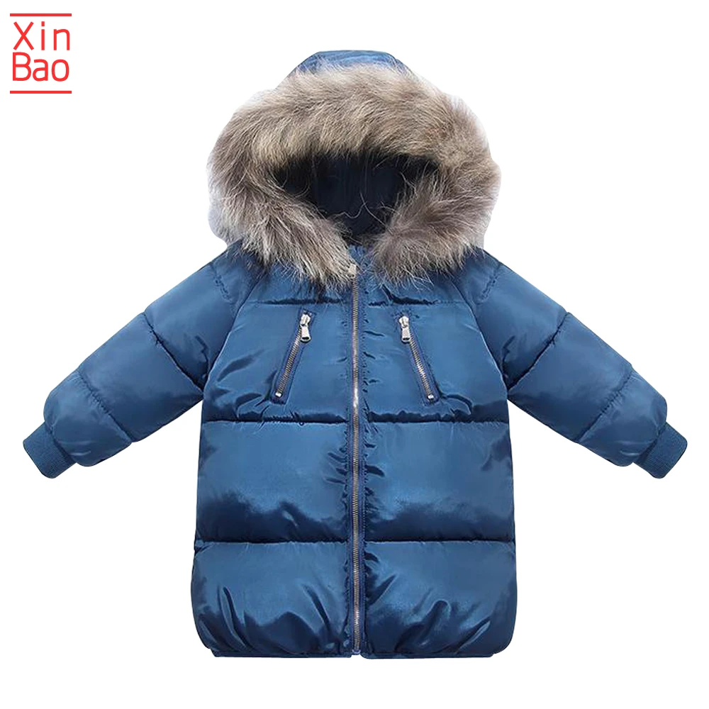 XINBAO/ детское теплое зимнее пальто с капюшоном из искусственного меха для маленьких мальчиков и девочек, куртка, пальто Детская верхняя одежда длинная одежда для подростков - Цвет: blue