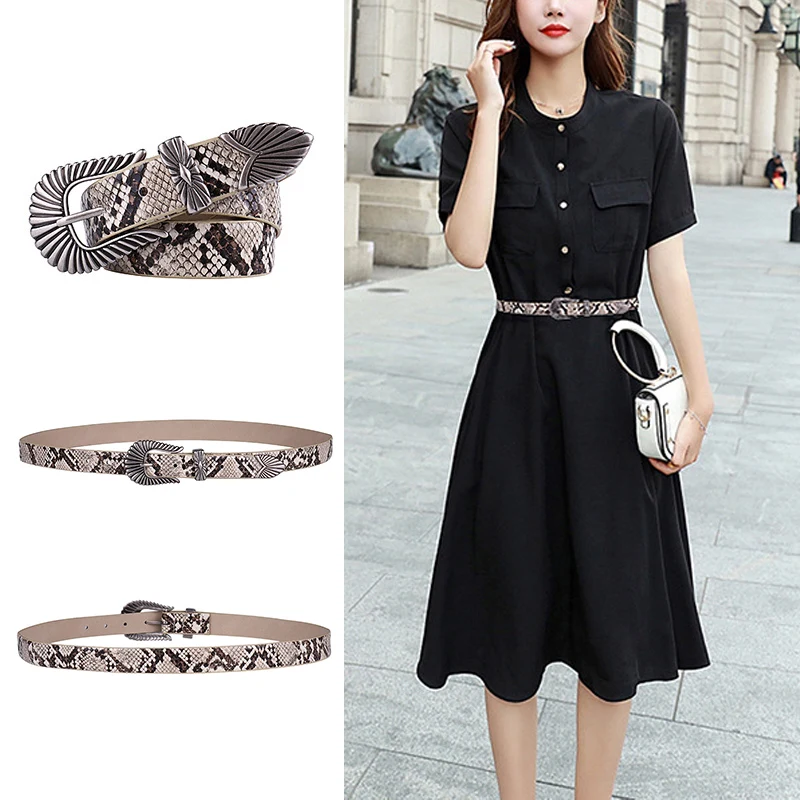 

Женский основной поясной ремень шикарный Змеиный узор булавка пряжка поясные полосы Ретро Винтаж-OPK