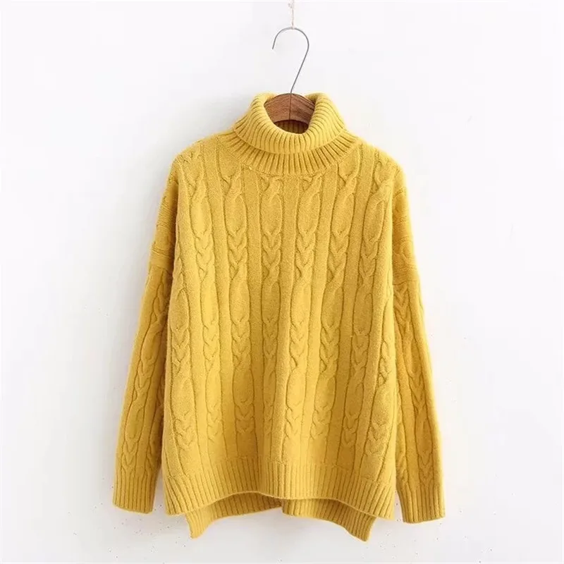 Женский трикотажный свитер-водолазка повседневный Однотонный пуловер с длинным