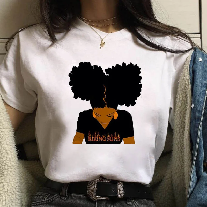 

Women Black Girl Printing Clothing Lady Short Sleeve Casual Cartoon Fashion Clothes Print Tee Top Tshirt Female Graphic T-shirt