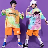 kid cool hip hop clothing tie dye oversized t shirt top streetwear summer shorts for girls boys jazz dance costume clothes