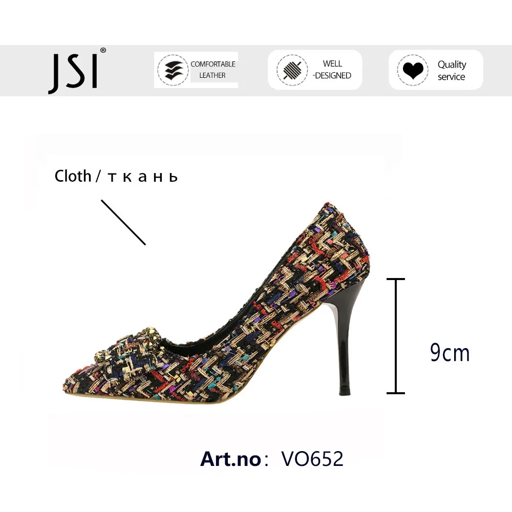 

JSI Women Shoes Fashion Party Wedding Metal Buckle Mixed Colors Pumps Thin Heels 9CM Pointed Toe Dress Sexy Women Pumps VO652