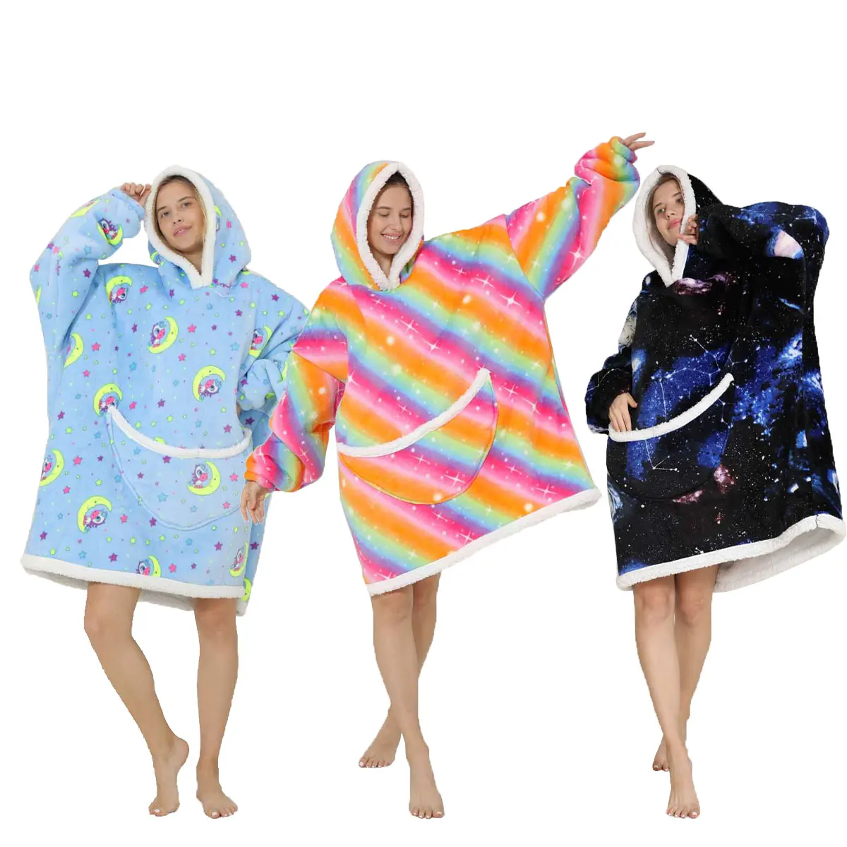 Oversized Soft Warm Winter Hoodies Sweatshirt Fleece Comfortable Flannel Plush TV Blanket Wearable Blanket for Women Men Adults