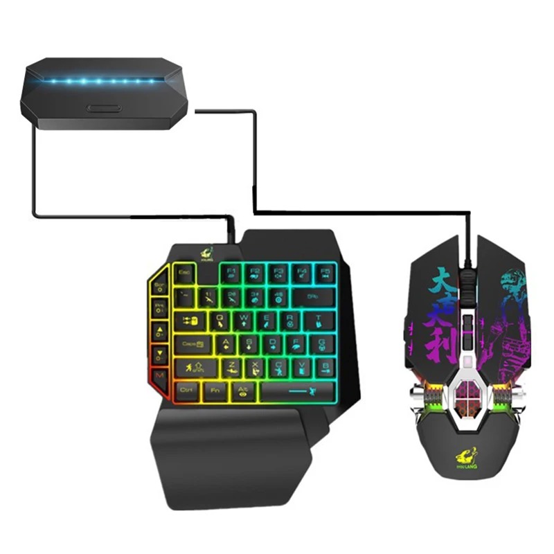 

ZIYOU LANG G6 Converter Kit with RGB Mechanical Game K15 One-Handed Keyboard and M3 Mouse, Suitable for Android Ios Phone to PC