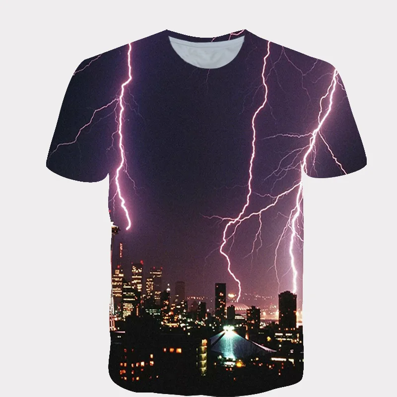 Детская одежда футболка с 3D принтом пейзажа молнией для мальчиков и девочек