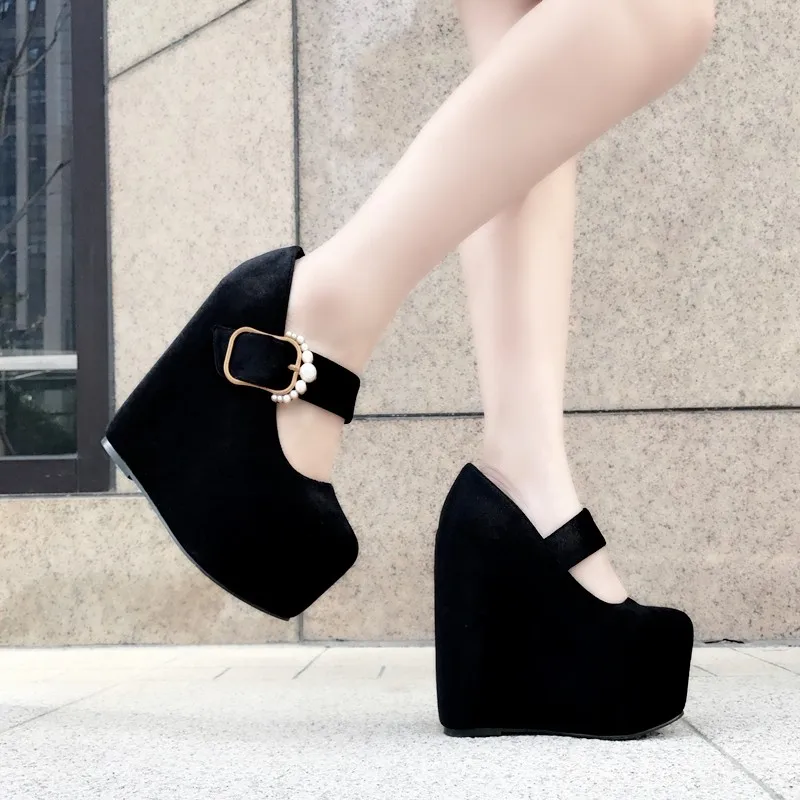 2018 г. Новые тонкие туфли на танкетке с толстой подошвой женские замшевые высоком