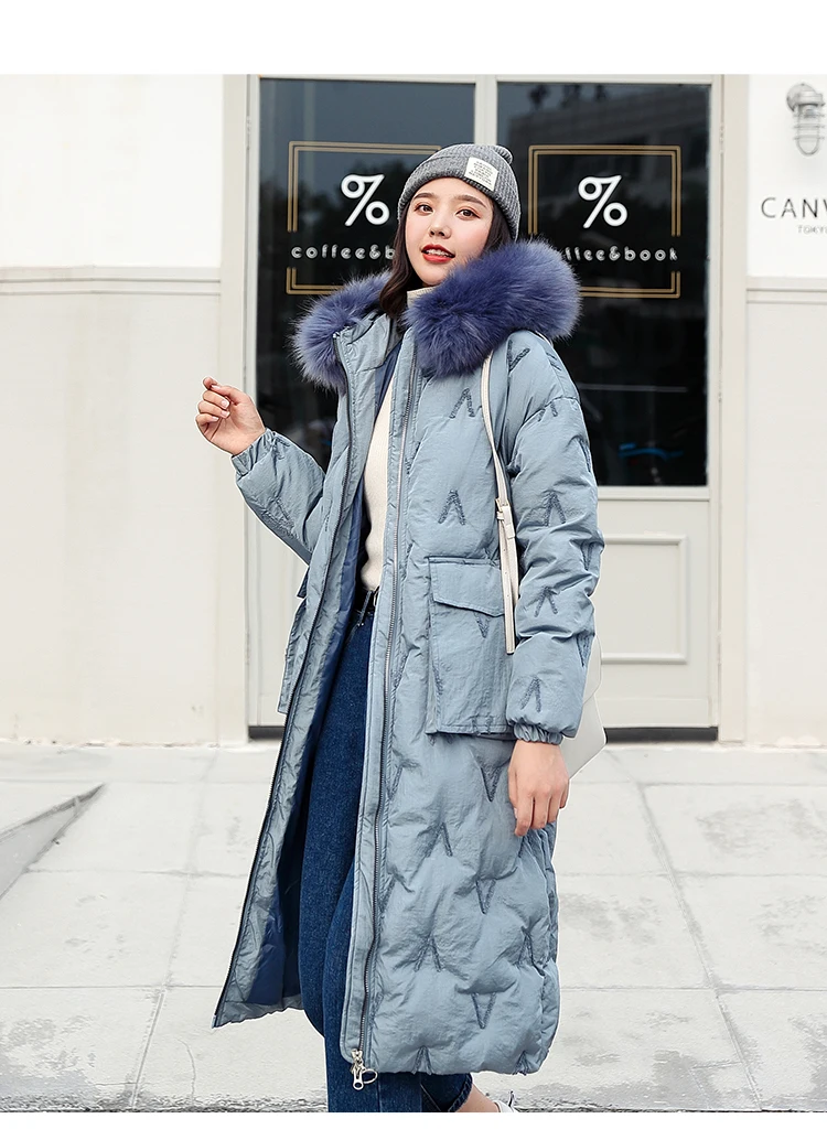 High Quality Winter Jacket Women Cotton Padded Outwear Female X-long Coat Hooded With Fur Loose Parka Korean Style