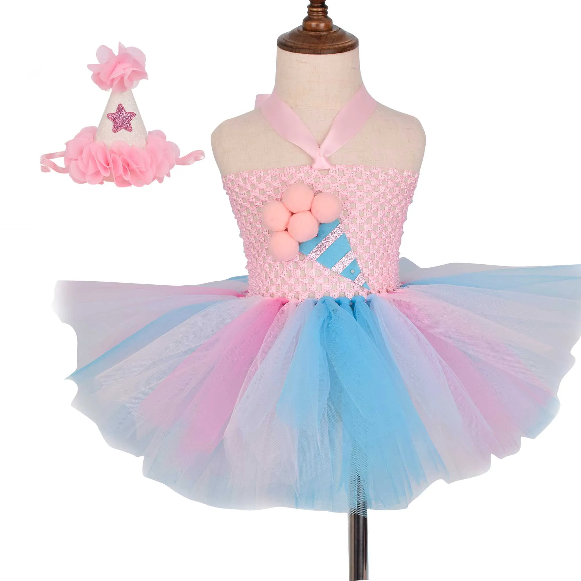 Girls Ice Cream Tutu Dress Baby Girl Sweet Pink Birthday Party Tulle Dresses Kids Gift Halloween Costume 1-12Y | Детская одежда и