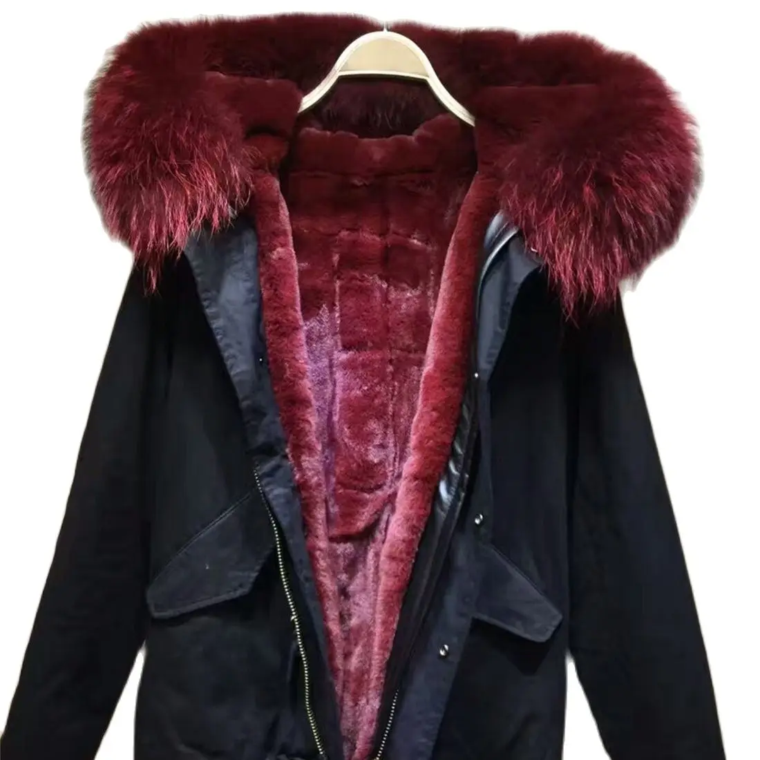 Парная Стильная черная меховая парка для жены и мужа толстая подкладка MR или MRS