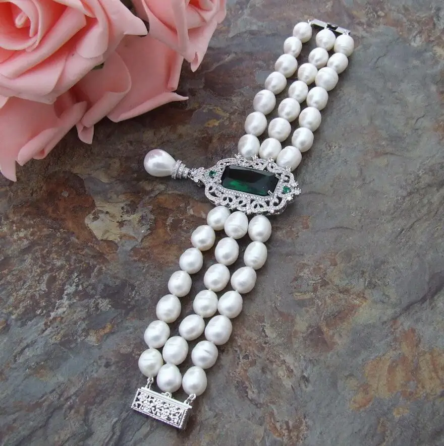 

Fashion jewelry Handmade micro inlay zircon clasp natural white rice freshwater pearl bracelet bracelet gift box