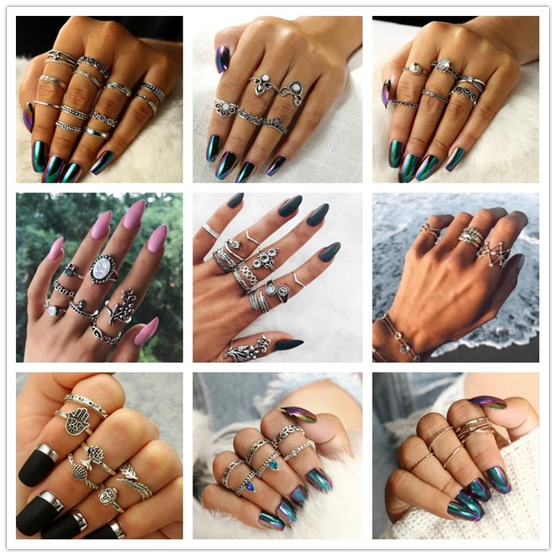 Docona 10 видов винтажных геометрических колец в форме сердца для женщин цветной