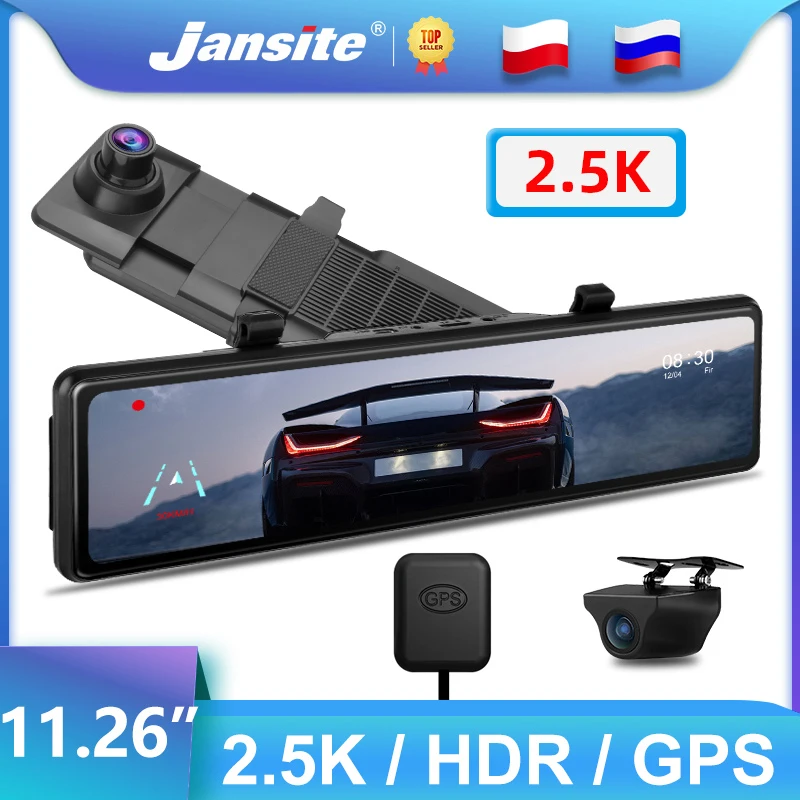 Зеркало-видеорегистратор Jansite 11 26 дюйма 2 5 K + 1080P с G-датчиком | Автомобили и