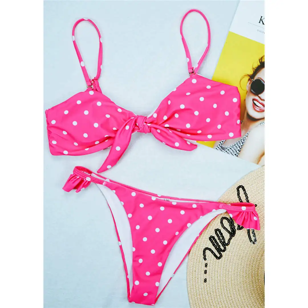 

2021 Sexy Blue Bow Polka Dot Bikini Women Swimwear Female Swimsuit Two-piece Bikini set Brazilian Bather Bathing Suit Swim