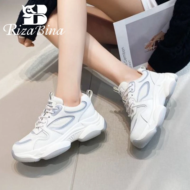 

RIZABINA Women Sneakers Real Leather Lace Fashion New Arrival Springs Shoes Woman Mixed Color Casual Daily Footwear Size 35-40