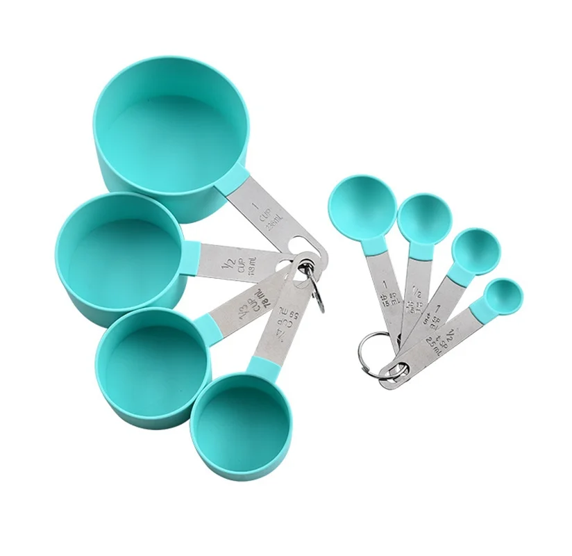 

8PCS Stainless steel Plastic Measuring Cups and Spoons for Baking Tea Coffee Kitchen Tool Set
