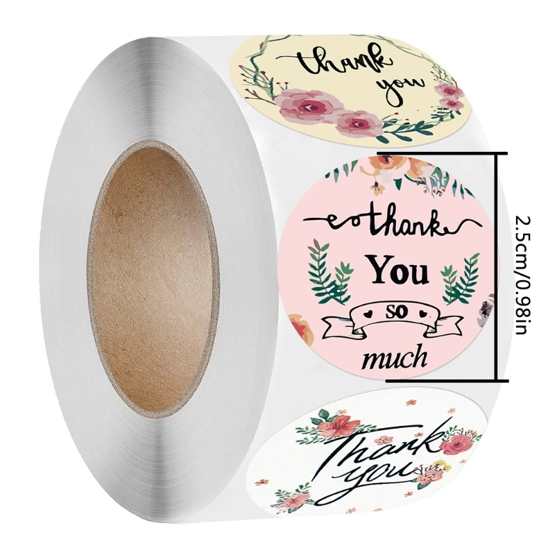 

1 Roll "Thank You" Letters Floral Print Label Stickers Craft Per Roll Stationery Adhesive Sealing Baking Paper Stickers