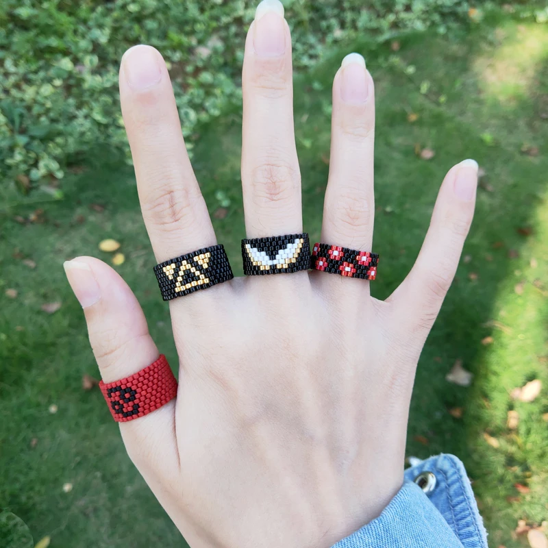 

FAIRYWOO Miyuki Bead Ring For Woman Monster Shape Angle Rings Bohemia Flower Ring Set Japan Crab Luxury Jewelry Gold Rings Gifts