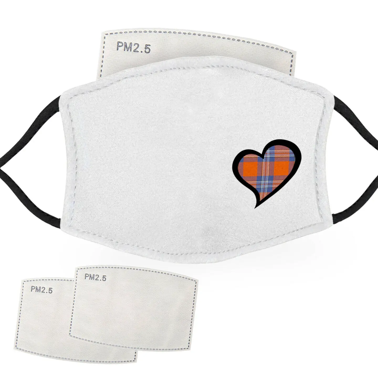 

Blue and Orange Tartan - Love Heart Face Masks 2 Filters Included