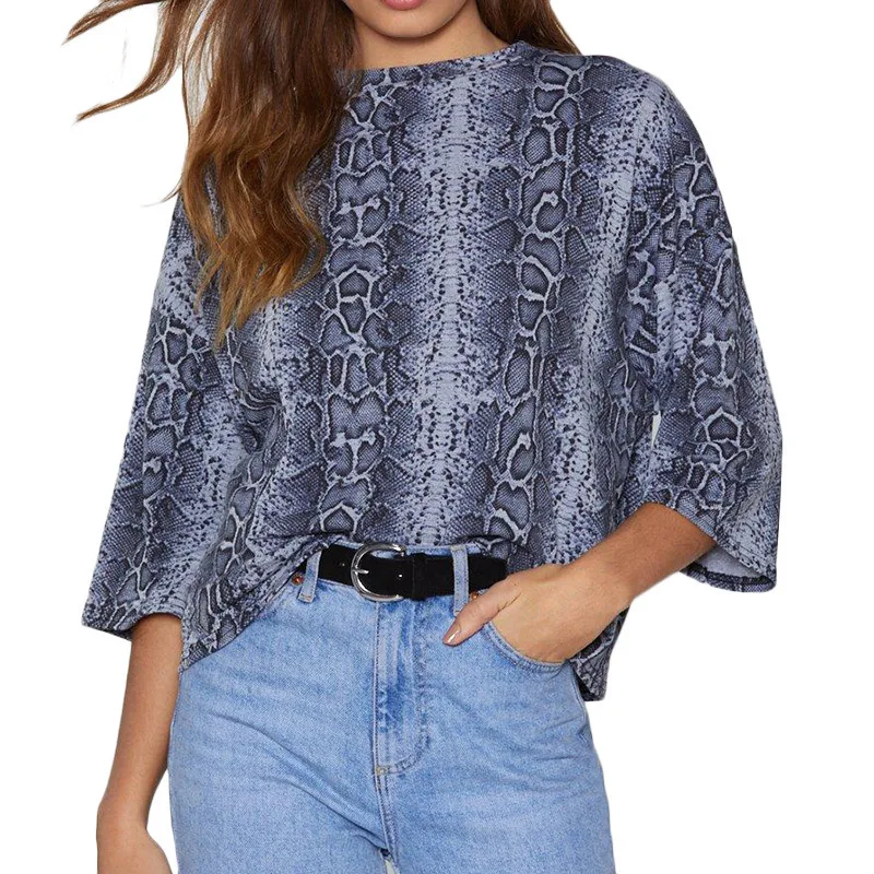 

Women summer tee Serpentine Printing Leisure Round Neck Seven Points Sleeve Harajuku Top Mode Femme rz*
