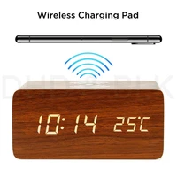 electric led alarm clock with phone wireless charger wooden creative w qi wireless phone charging digital thermometer clock