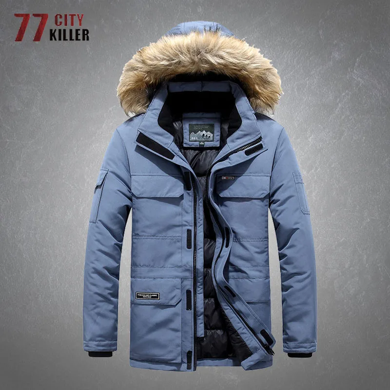 Winter Mid-length Hooded Parkas Jacket Men Casual Fashion Fur Warm Thick Cotton Multi-pocket Coats Unisex Big Size 6XL Chaquetas