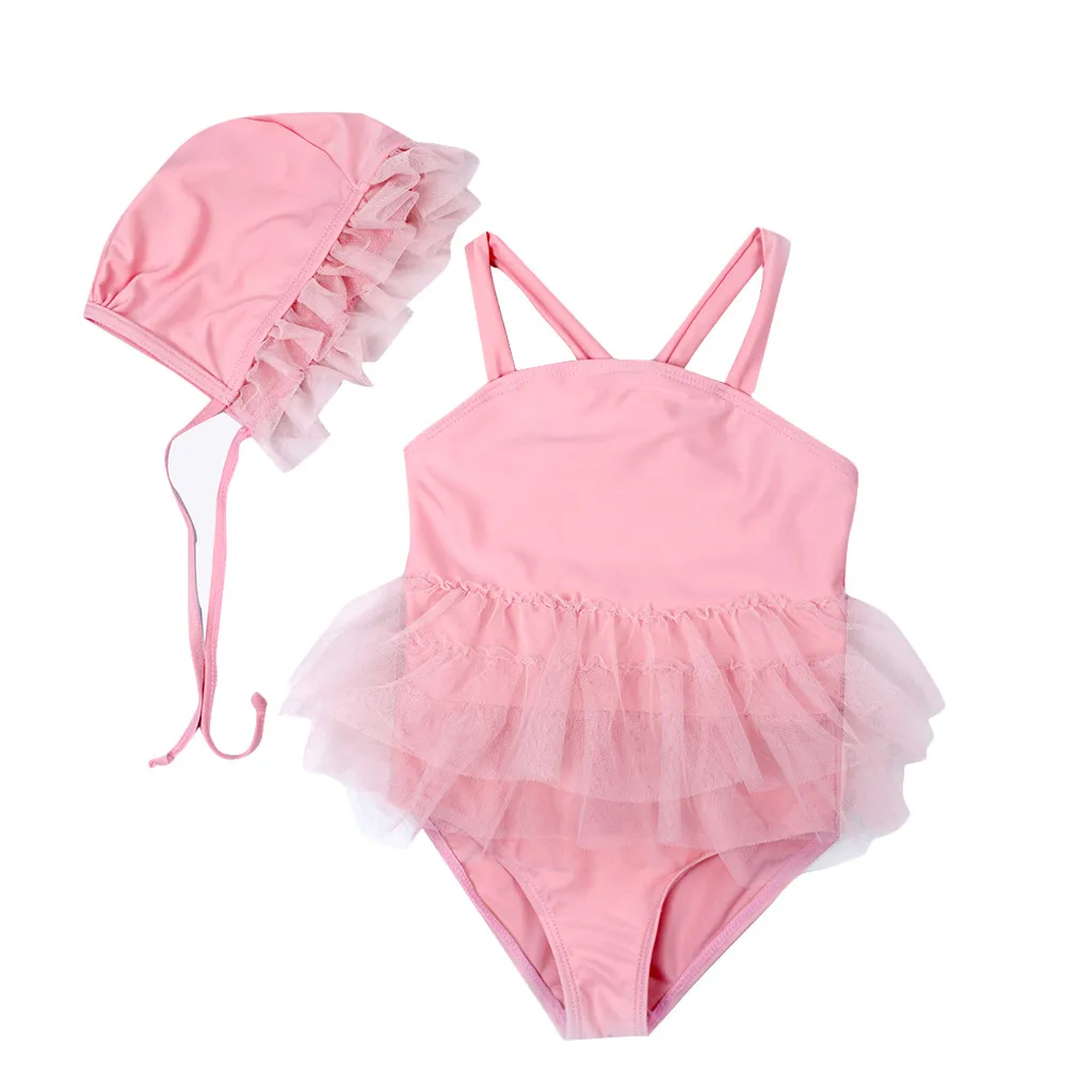 Детский слитный купальник для девочек сетчатая юбка плавания + шапочка