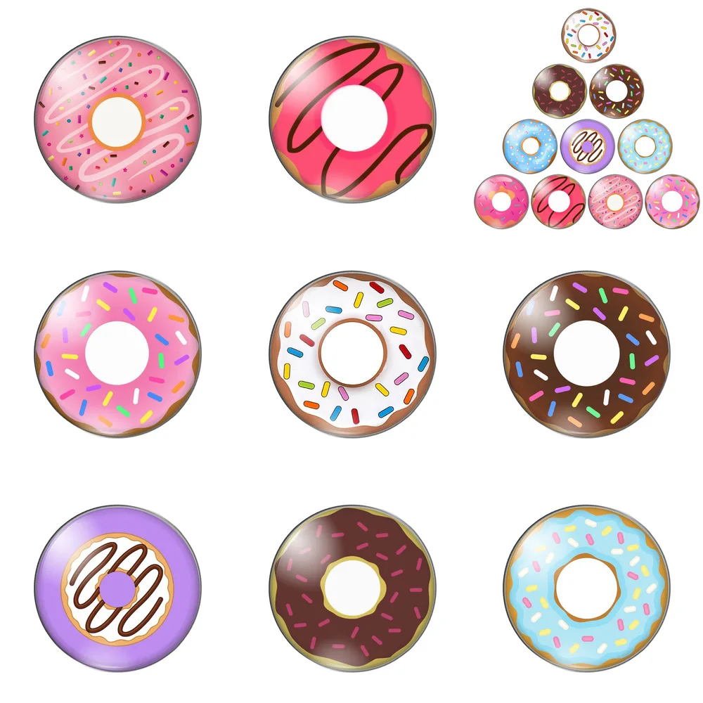 

New Delicious Donuts Paintings 12mm/20mm/25mm/30mm Round Photo Glass Cabochon Demo Flat Back Making Findings