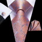Hi-Tie мужской галстук Роскошный Оранжевый Синий Новинка Шелковый Свадебный галстук для мужчин Hanky Cufflink Подарочный галстук набор деловые вечерние Прямая поставка