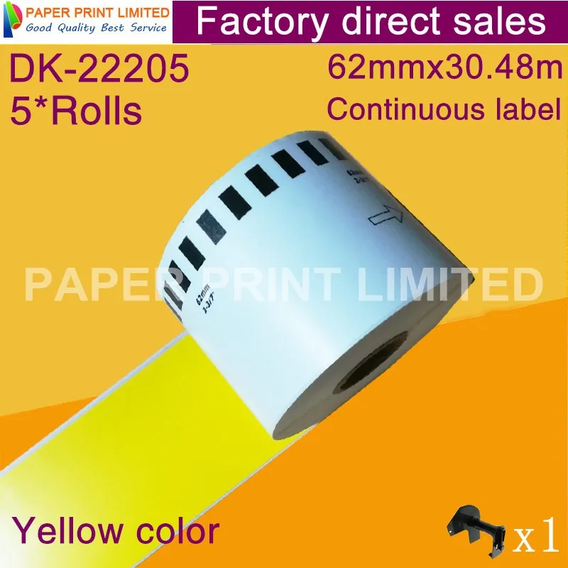 5 рулонов желтый Brother Generic DK-44605 DK-22205 dk22205 желтая этикетка непрерывная Совместимость для принтера этикеток DK44605